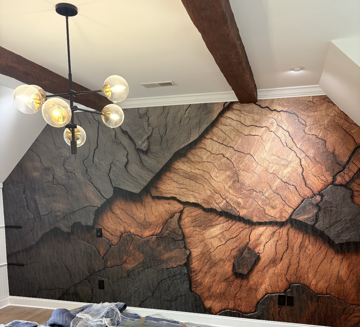 Dramatic stone-fracture feature wall mural